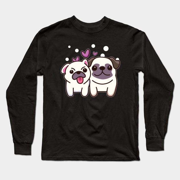 Cute Dog Couple Valentine Long Sleeve T-Shirt by Kawaii Bomb